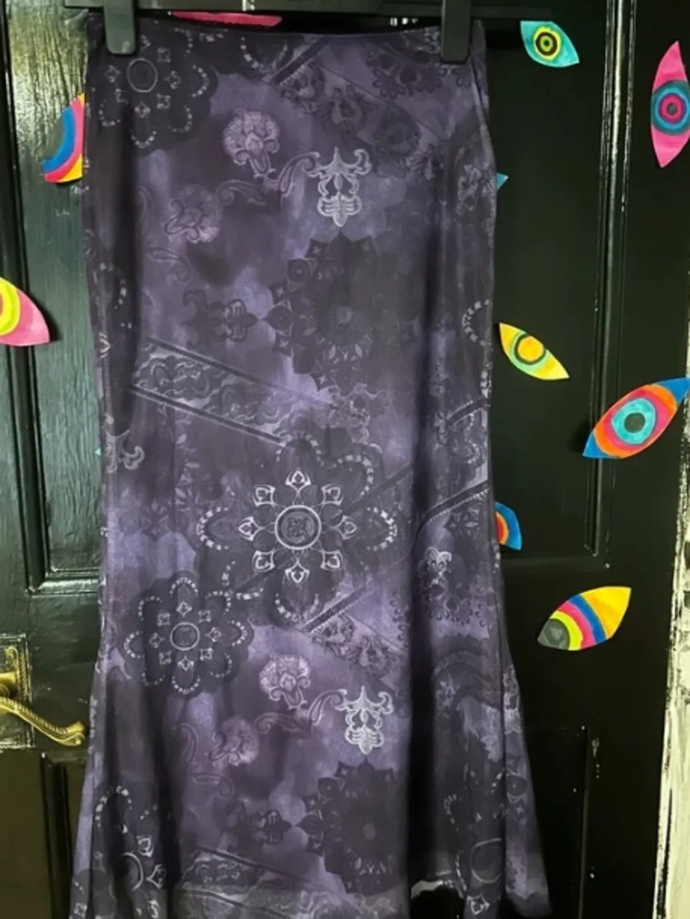ROMWE Dark Purple Floral Medallion Midi Skirt